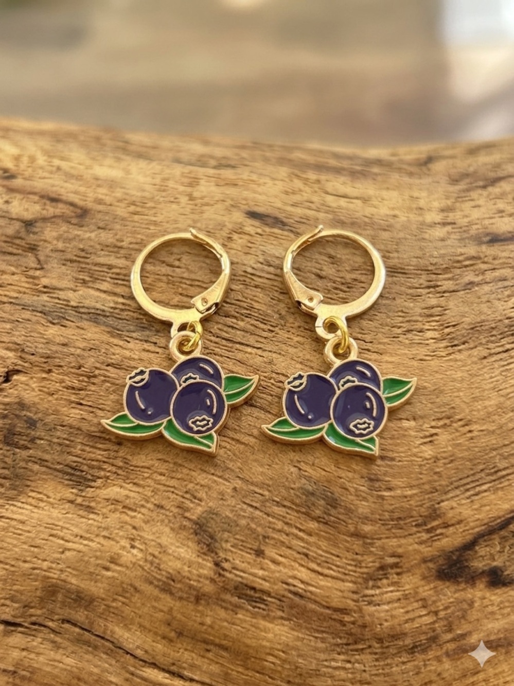 Blueberry Charm Hoop Earrings - Enamel